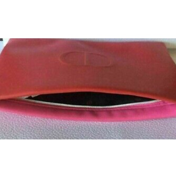 Christian Dior Red/Pink CD logo Makeup Pouch Bag Clutch - Picture 3 of 7